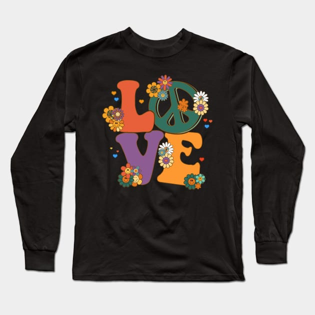 Peace Sign Love 60s 70s Costume Hippie Theme Party Long Sleeve T-Shirt by marisamegan8av